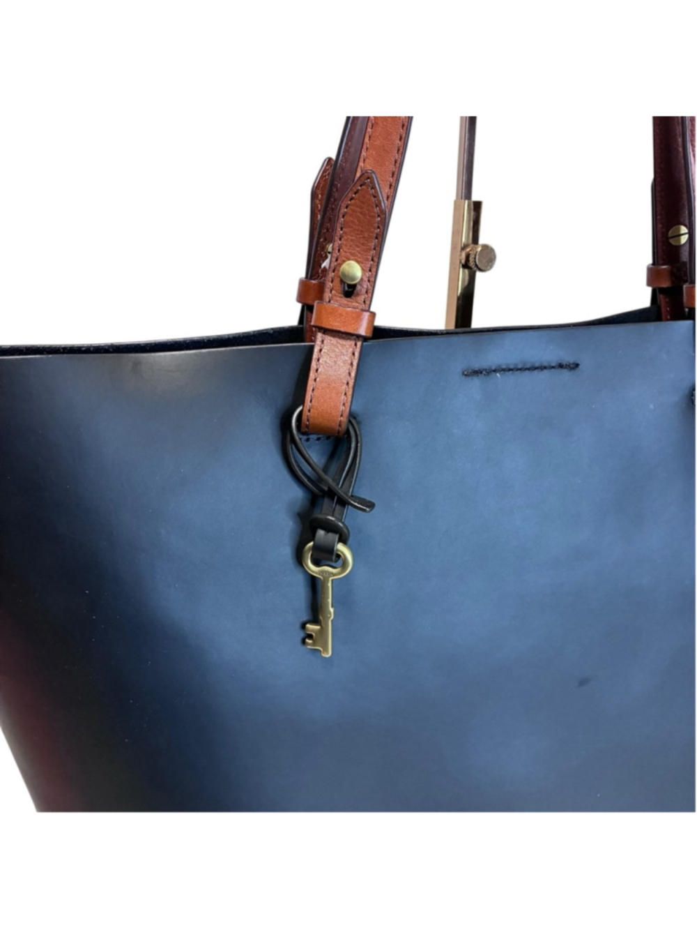 Fossil - Rachel Tote in Black Leather w Brown Handles - Picture 3 of 13